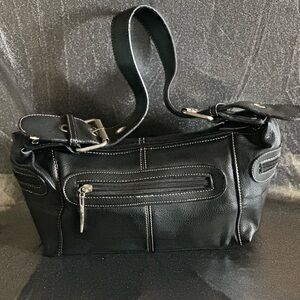 Black  faux Leather Handbag with Silver Accents